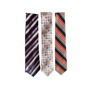 Bundle Of 3 Mens Ties In Red & Navy Tones With Striped & Geometric Patterns By G